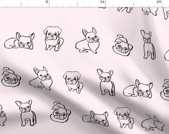 Friendly French Bulldogs Fabric - Frenchie And Pug Pale Pink By Tiffanyw07 - French Bulldog Cotton Fabric By The Yard With Spoonflower