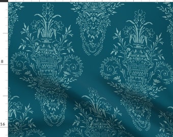 Teal Rococo Damask Fabric - Rococo Architectural By Kurull - Elaborate Baroque Ornamental Elegant Cotton Fabric By The Yard With Spoonflower