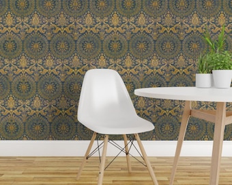 Damasttapete – Mediterranblau von Peacoquettedesigns – Selbstklebende, individuell bedruckte Damasttapetenrolle von Spoonflower