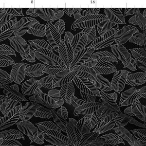 Leaves Black And White Floral Fabric - Melisande Line Black And White By Onesweetorange - Leaves Cotton Fabric By The Yard With Spoonflower