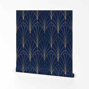Art Deco Removable Peel and Stick Wallpaper - Geometric Line Art - Wall Art Wall Decor - Art Deco Waterfalls Dark Blue by thewellingtonboot