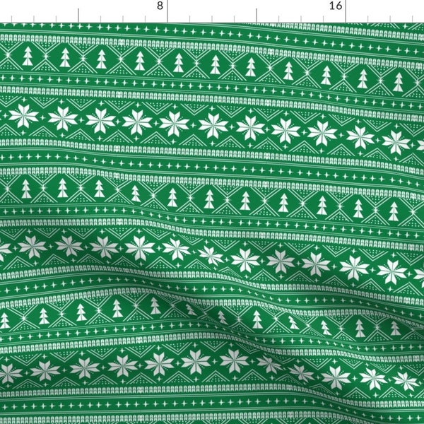 Scandinavian Green And White Sweater Pattern Fabric - Nordic Christmas Minimal Sweater Giftwrap Holiday Fabric Green By Charlottewinter