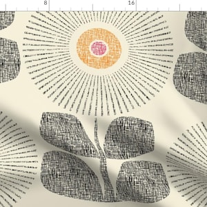 Mid Century Modern Fabric - Sunflowers by maeparadise - Retro Floral Large Scale Neutral Cream Fabric by the Yard by Spoonflower