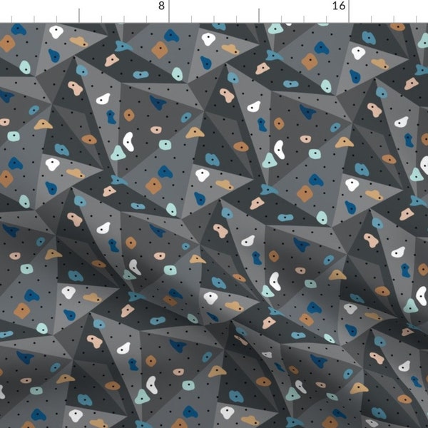 Rock Climbing Fabric - Climbing Lovers By Littlesmilemakers - Bouldering Gym Colorful Blue Boys Cotton Fabric By The Yard With Spoonflower