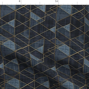 Geo Fabric - Mod Triangles Indigo Rotated By Crystal Walen - Geometric Shapes Modern Boho Gold Cotton Fabric By The Yard With Spoonflower