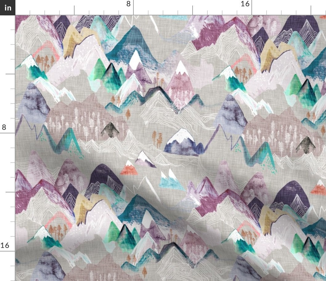 Abstract Watercolor Mountain Fabric Call Of The Mountains | Etsy
