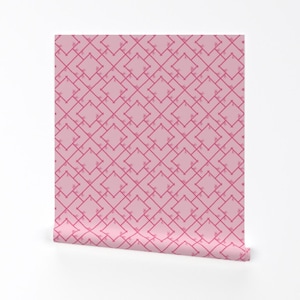 Bubblegum Pink Removable Peel and Stick Wallpaper - Magenta  - Wall Art Wall Decor - Bamboo Chinoiserie Lattice by yesterdaycollection
