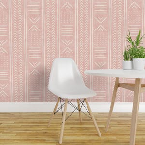 Mud Cloth Wallpaper - Pink Mud Cloth By Littlearrowdecor - Blush Tribal Aztec Boho Removable Self Adhesive Wallpaper Roll by Spoonflower