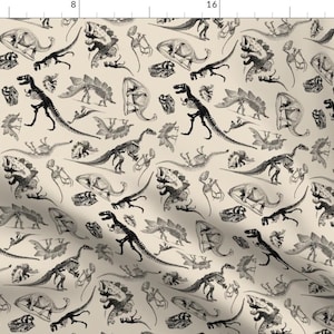 Dinosaur Fabric - Dinosaurs On Cream Vintage Dinosaur Skeletons By Bohobear - Dinosaur Skeltons Cotton Fabric By The Yard With Spoonflower