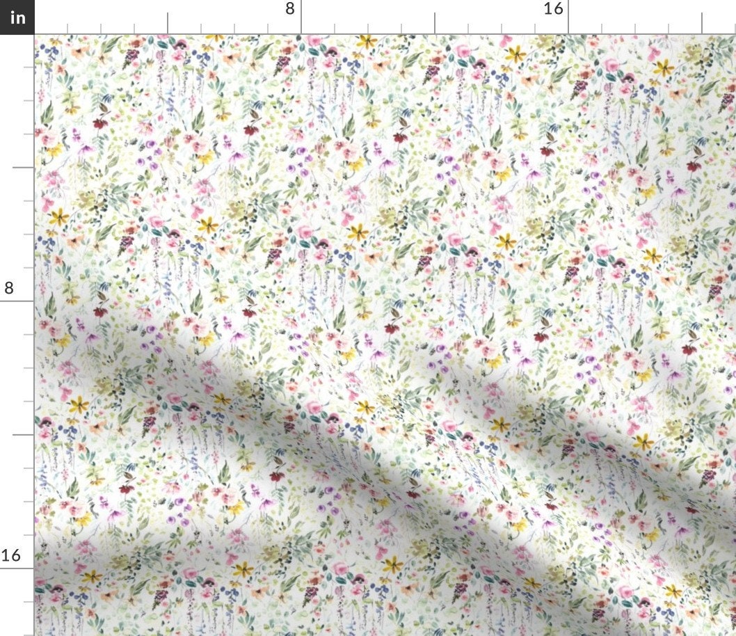 Summer Watercolor Florals Fabric by the Yard. Colorful, Rainbow, Floral  Fabric, Flowers, Botanical. Quilting Cotton, Knit, Jersey or Minky. 