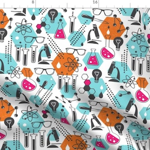 Science Fabric - Chemistry Lab - Modern Girl By Heatherdutton - Science Lab Beakers Atoms Aqua Cotton Fabric By The Yard With Spoonflower