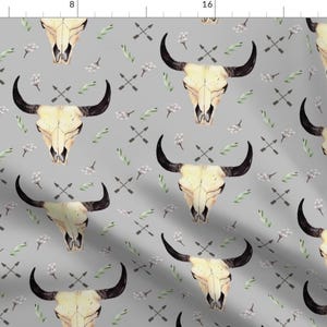 Animal Skull Fabric - Buck Heads Grey By Snugglyjacks - Southwestern Desert Skull Home Decor Cotton Fabric By The Yard With Spoonflower