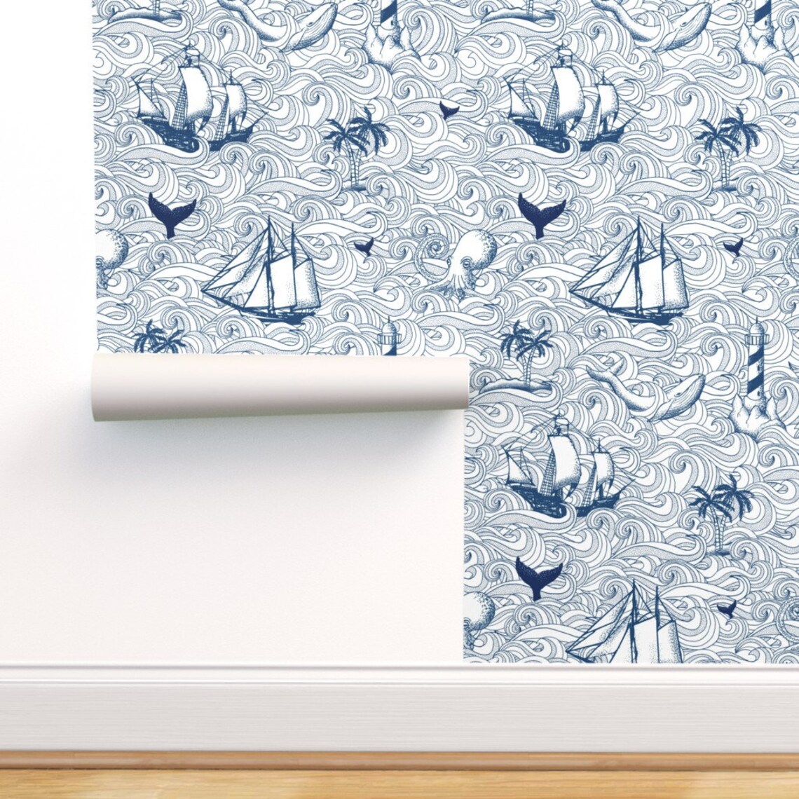 Nautical Wallpaper Vintage Nautical Journey by Whimsical | Etsy