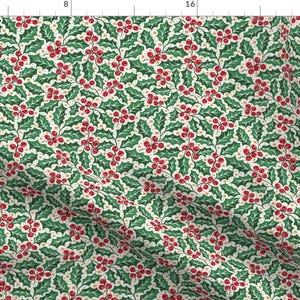 Winter Holly Fabric - Ditsy Christmas Holly by de_koro - Christmas Ditsy Small Scale Green Red Beige Fabric by the Yard by Spoonflower image 1