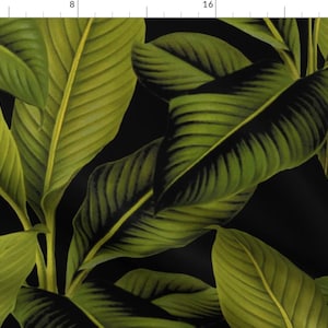 Palm Leaf Fabric - Palm In Palm ~ Black By Peacoquettedesigns - Tropical Banana Leaf Palm Cotton Fabric By The Yard With Spoonflower