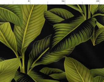 Palm Leaf Fabric - Palm In Palm ~ Black By Peacoquettedesigns - Tropical Banana Leaf Palm Cotton Fabric By The Yard With Spoonflower