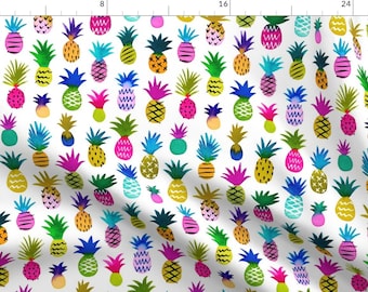 May include: A white background with a repeating pattern of colorful hand-painted pineapples. The pineapples are in various shades of pink, blue, green, yellow, and orange.