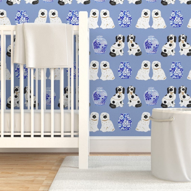 Jars Wallpaper Staffordshire Dogs Ginger Jars Blue by - Etsy