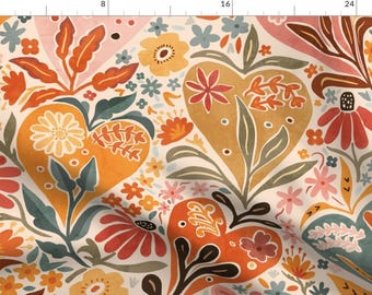 Warm Boho Floral Fabric - Bohemian Love Floral by creativeinchi - Pink Botanical Warm Colors Garden Bloom Fabric by the Yard by Spoonflower