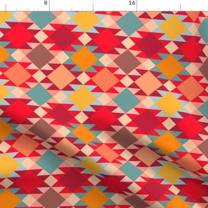 Southwest Fabric - Sunny Quilt Repeat By Dessineo - Red Orange Navajo Aztec Tribal Western Trend Cotton Fabric By The Yard With Spoonflower