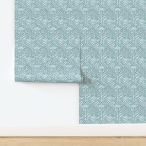 Antique Wallpaper - Antique Poppy In Aquamarine By Willowlanetextiles - Custom Printed Removable Self Adhesive Wallpaper Roll by Spoonflower image 4