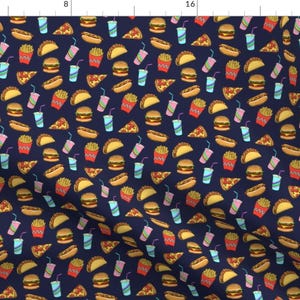 Fast Food Fabric - Painted Fast Food Small Version By Micklyn- Fast Food Pizza Burgers Fries Soda Cotton Fabric By The Yard With Spoonflower