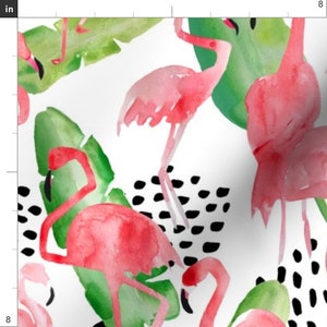 Pink Flamingo Fabric Flamingo Paradise By Limezinniasdesign Pink Flamingo Green Black White Cotton Fabric By The Yard With Spoonflower image 2