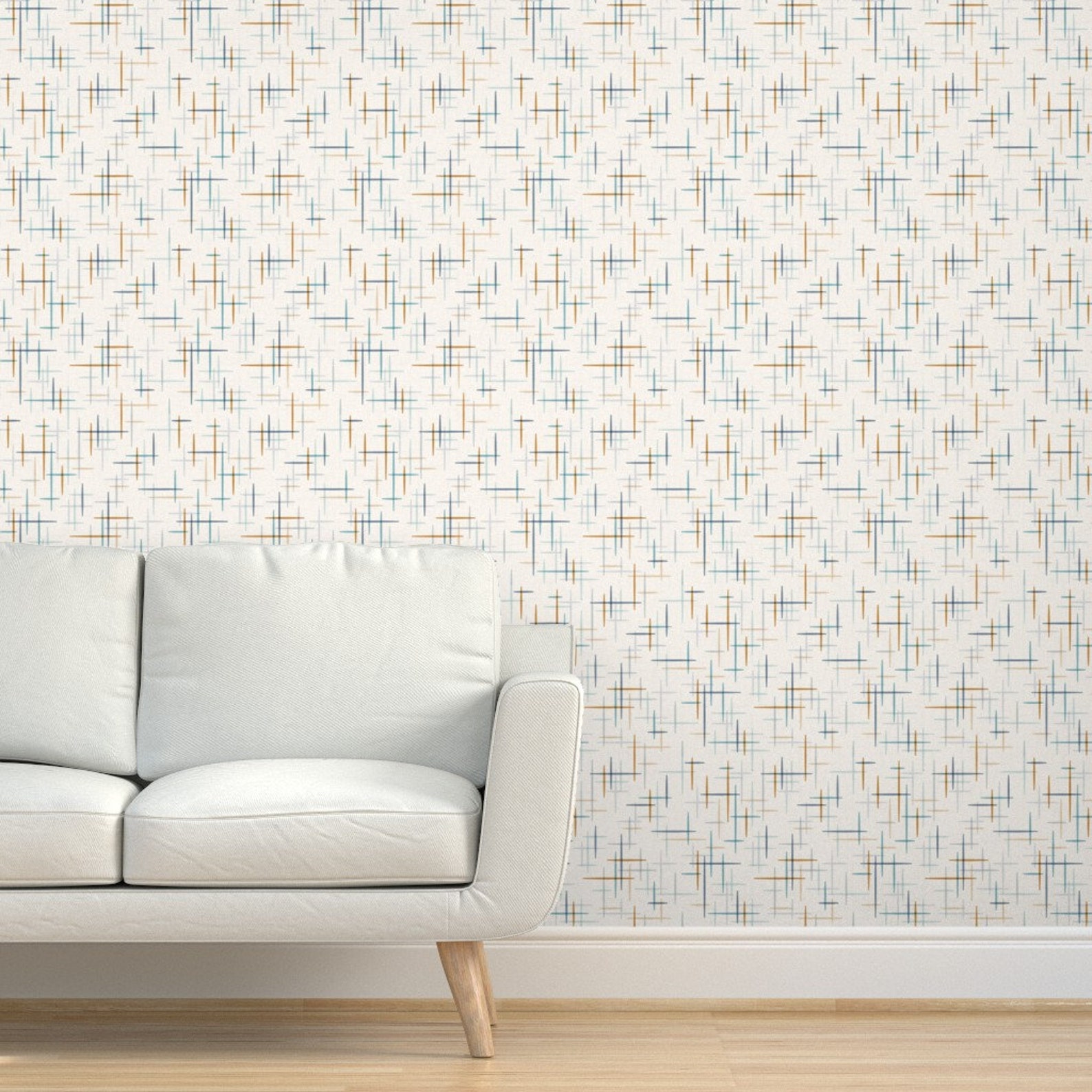 Mid Century Modern Wallpaper Mod Blue Aqua Orange Muted by Etsy