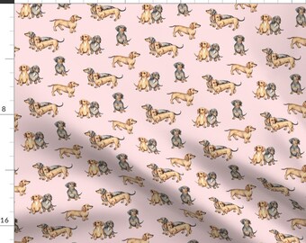 Dachshund Fabric - Lots Of Little Dachshunds - Pink By Micklyn - Dachshund Dogs Puppies Pink Cute Cotton Fabric By The Yard With Spoonflower