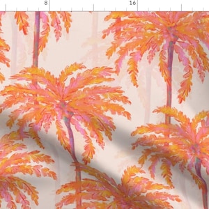 Tropical Palm Fabric - Sunset Palm by lidiebug - Orange Coral Bohemian Botanical Terracotta Palm Tree Fabric by the Yard by Spoonflower
