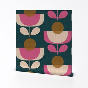 Abnehmbare Tapete mit Blumenmuster - Mid Century - Geometrische Jumbo-Skala - Wandkunst - Wanddekor - Skandinavische 70er Jahre Blüten by ottomanbrim