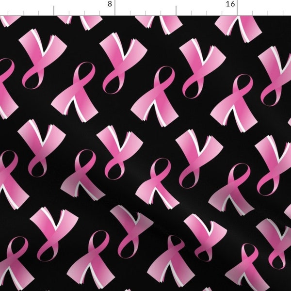 Breast Cancer Fabric - Breast Cancer Pink Ribbon On Black By Khaus - Breast Cancer Awareness Cotton Fabric By The Yard With Spoonflower