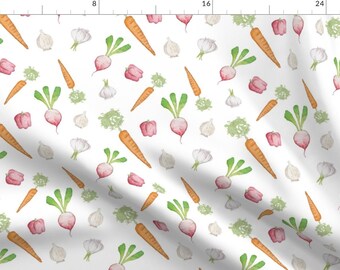 Vegetable Fabric - Farmers Veggies By Louandmoss - Pepper Carrot Beet Garlic Kitchen Watercolor Cotton Fabric By The Yard With Spoonflower