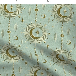 Star Fabric - Celestial Talismans By Studioxtine - Star Zodiac Lunar Mystical Boho Mint Sun Magic Cotton Fabric By The Yard With Spoonflower