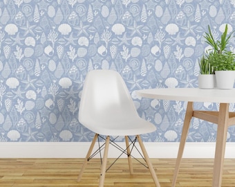 Nautical Seashell Peel and Stick Wallpaper - Coral Starfish Coastal Seaside - Removable Wall Decor Art - Coastal Treasures by kimsa