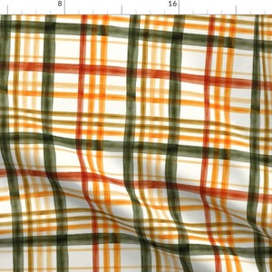 Watercolor Plaid Fabric - Fall Plaid By Littlearrowdesign - Green Orange White Striped Tartan Cotton Fabric By The Yard With Spoonflower