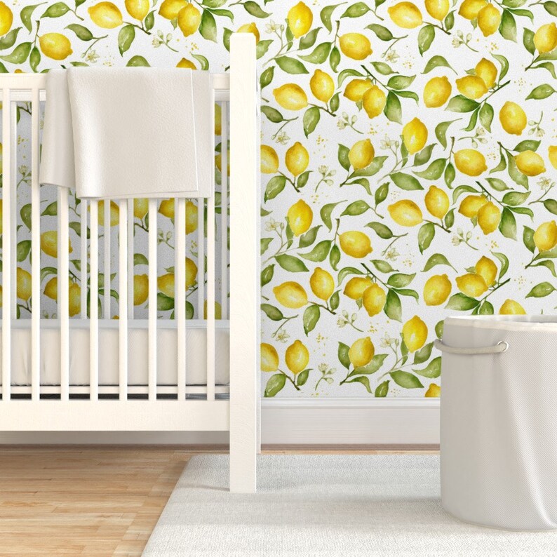 Lemon Wallpaper Lemon Blossoms By Laurapol Watercolor Fruit Citrus Custom Printed Removable Self Adhesive Wallpaper Roll by Spoonflower image 6