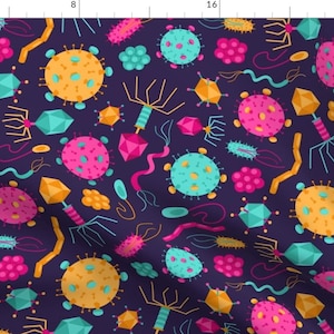 Nerd Fabric - Viruses And Bacteria By Robyriker - Purple Blue Pink Science Biology Germs Class Cotton Fabric By The Yard With Spoonflower