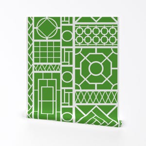 Palm Beach Wallpaper - Trellis By Danika Herrick - Green White Trellis Custom Printed Removable Self Adhesive Wallpaper Roll by Spoonflower