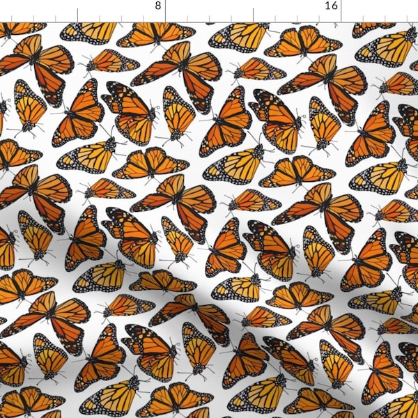 Monarch Butterflies Flying Fabric - Monarchs On White 6” By Kaileyhawthorn - Monarch Butterflies Cotton Fabric By The Yard With Spoonflower