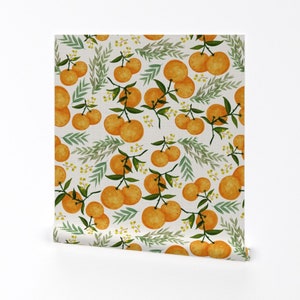 Orange Wallpaper - Orangey By Glitterrelics - Orange Fruits Watercolor Custom Printed Removable Self Adhesive Wallpaper Roll by Spoonflower