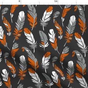 Orange + Gray Feathers Fabric - Feathers - Orange Gray On Charcoal By Sweeterthanhoney - Feathers Cotton Fabric By The Yard With Spoonflower