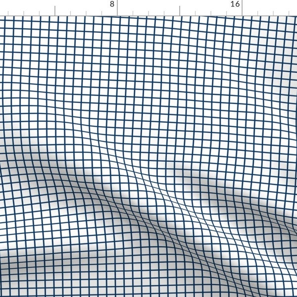 Small Scale Grid Fabric - Navy Grid by andrea_lauren - Blue White Graph Paper Look Simple Minimal Fabric by the Yard by Spoonflower