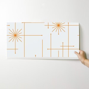 Mid Century Peel and Stick Wallpaper - Atomic Starbursts White Orange ...