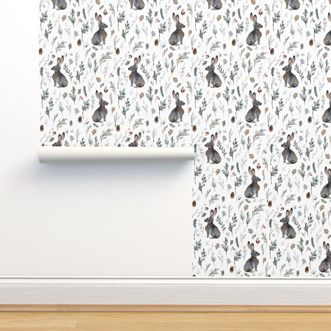 Nursery Wallpaper Woodland Bunnies by Hipkiddesigns White - Etsy