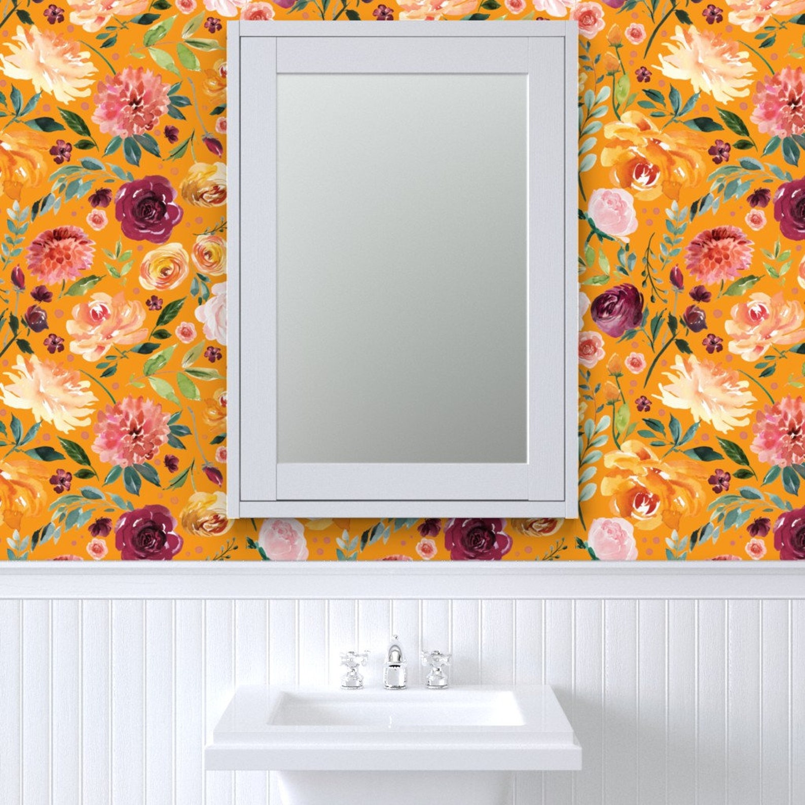 Floral Wallpaper Paprika Orange Watercolor Floral by - Etsy