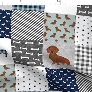 Dachshund Dog Fabric - Dachshund Pet Quilt B Dog Breed Silhouette Cheater Quilt By Petfriendly - Cotton Fabric By The Yard With Spoonflower imagen 1