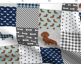 Dachshund Dog Fabric - Dachshund Pet Quilt B Dog Breed Silhouette Cheater Quilt By Petfriendly - Cotton Fabric By The Yard With Spoonflower