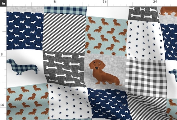 Dachshund Dog Fabric - Dachshund Pet Quilt B Dog Breed Silhouette Cheater Quilt By Petfriendly - Cotton Fabric By The Yard With Spoonflower