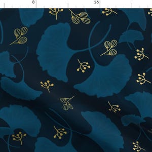 Blue Fabric - Navy Ginkgo  by chestnutartistworld -  Ginkgo Leaves Navy Deep Blue Ginkgo Floral Botanical Fabric by the Yard by Spoonflower